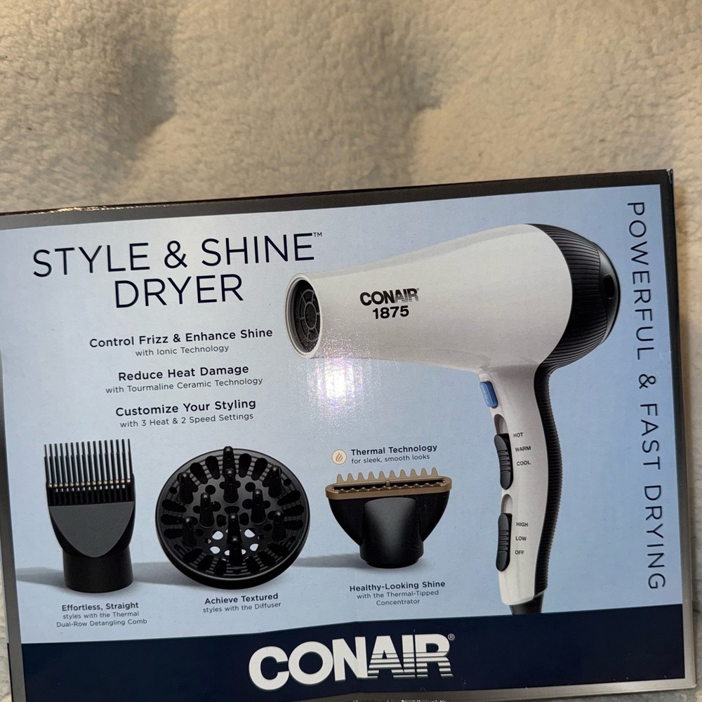 Conair Style & Shine Hair Dryer - White and Black